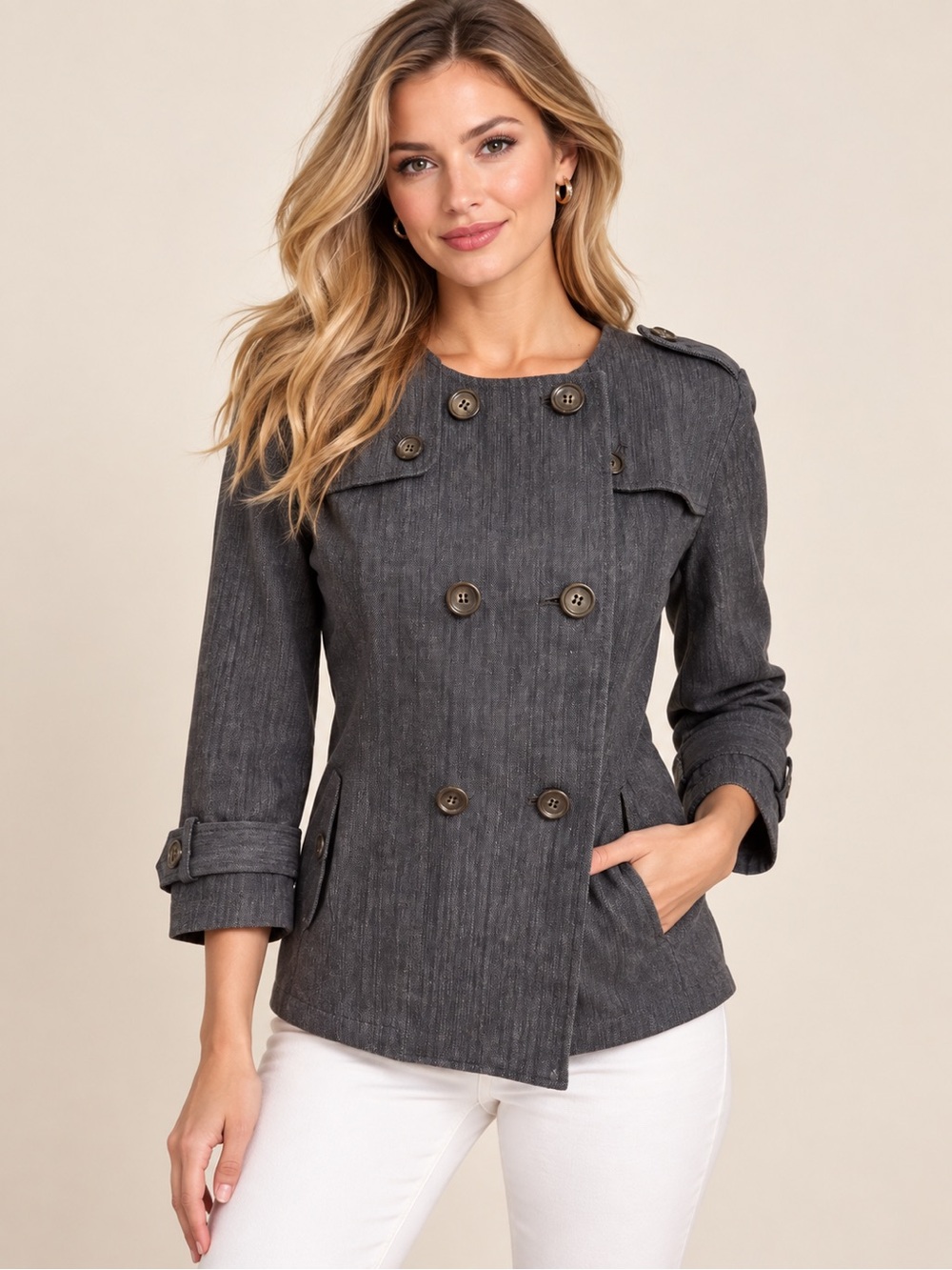 Talbots Women's Double-Breasted Trench Jacket in Charcoal